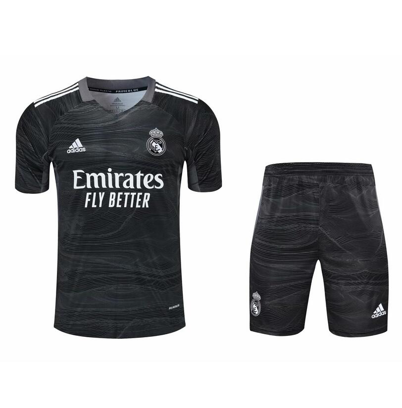 2021/22 Real Madrid Goalkeeper Black Soccer Jersey Uniforms (Shirt+Shorts)